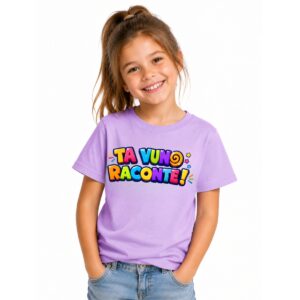 T-Shirt fille violet clair, TA VUNO RACONTE! – VERSION LOGO écris