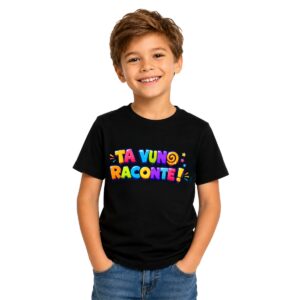 T-Shirt enfants mixte noir TA VUNO RACONTE! – VERSION LOGO écris