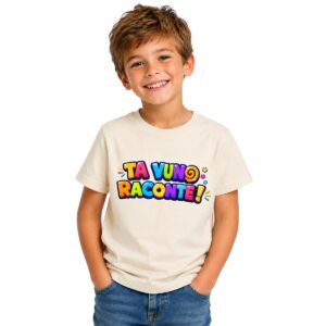 T-Shirt enfants mixte couleur beige TA VUNO RACONTE! – VERSION LOGO écris